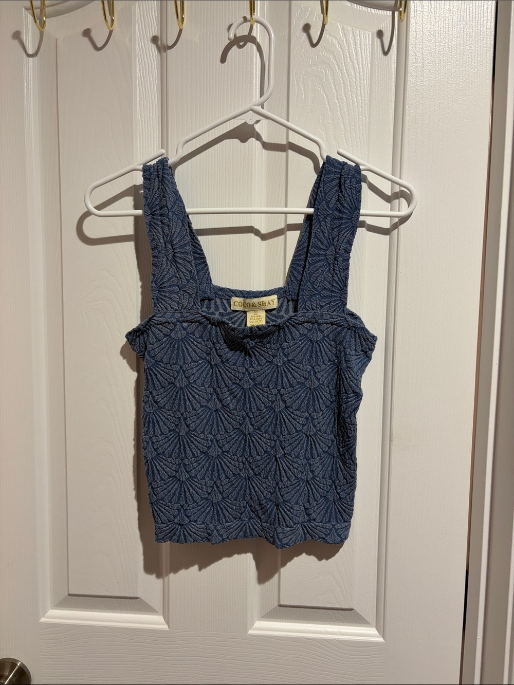 C&C California Blue Textured Square-Neck Tank